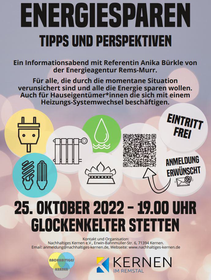 Informationsabend Energiespartipps Di 25.10. 19h | Glockenkelter Stetten